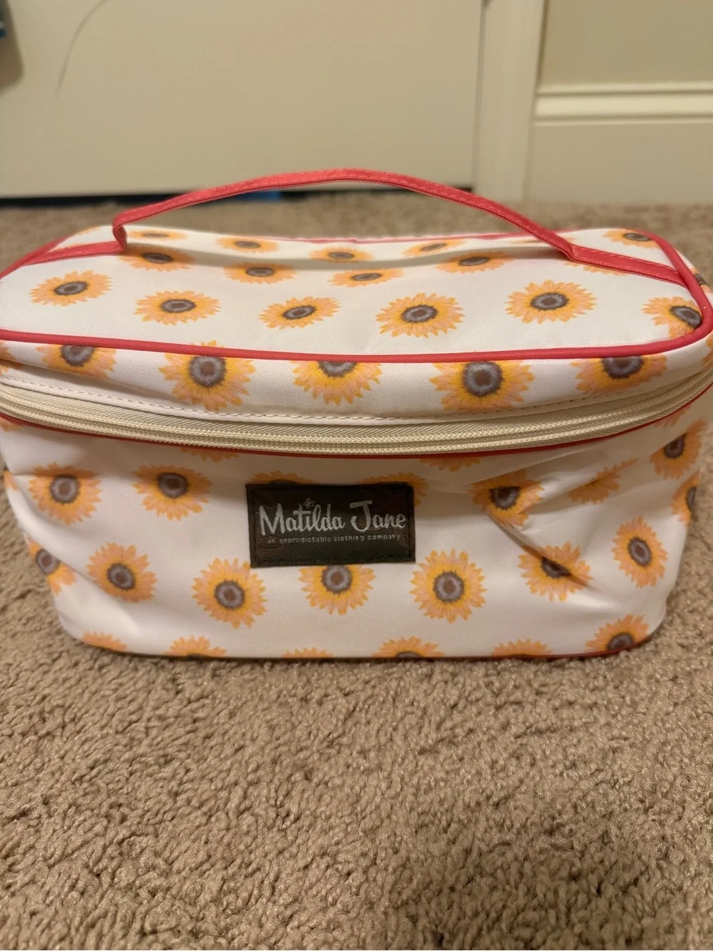 Matilda Jane White Cosmetic Bag with Yellow Sunflower Print and Pink Trim